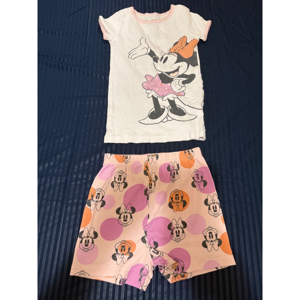 Disney Minnie Mouse Girls Pajama Set Size‎ 6 Pink White Cotton Short Sleeve Snug